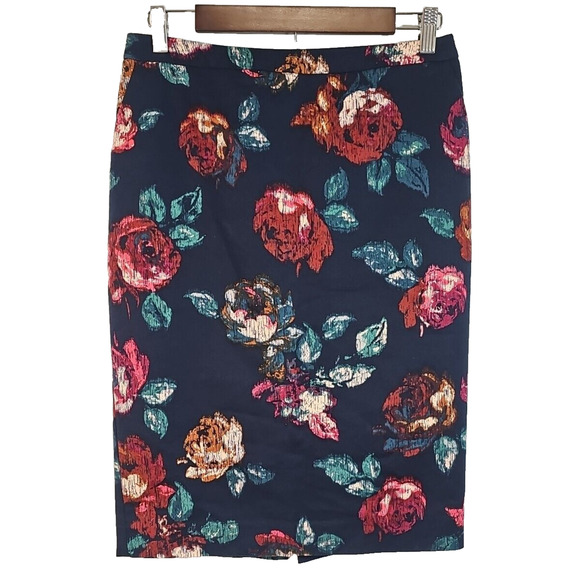 Merona Stretch Extensible Blue Floral Pencil Skirt Lined Size 4 Classic Office - Picture 1 of 6